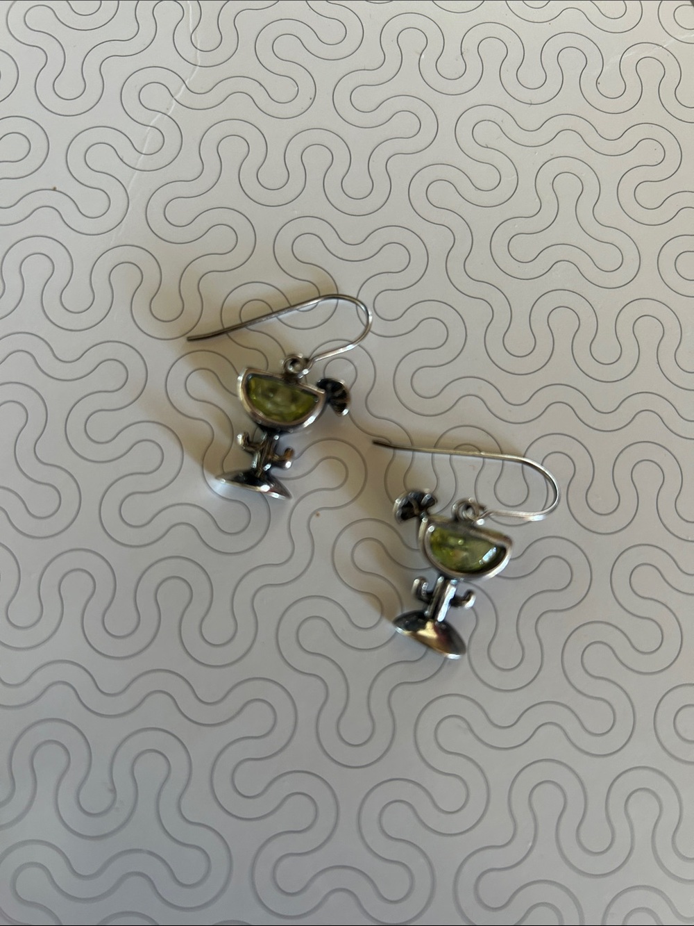 Silpada Silver Drop Earrings with Green peridot Stone shaped of margarita glass